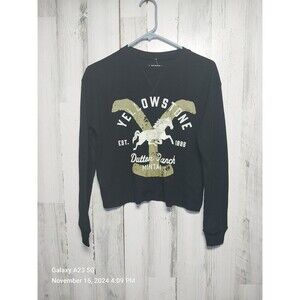 Yellowstone Dutton Ranch Top Cropped Women's Size XS Black Thermal Knit